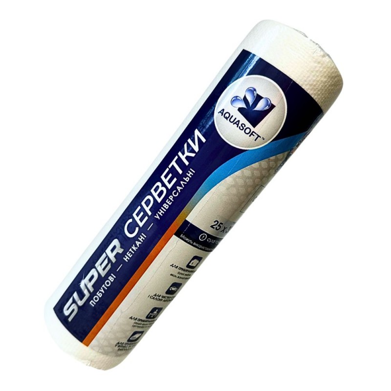 Серветки Aquasoft, спанлейс, сітка 25см х 30см (30шт в рулоні з перфорацією)